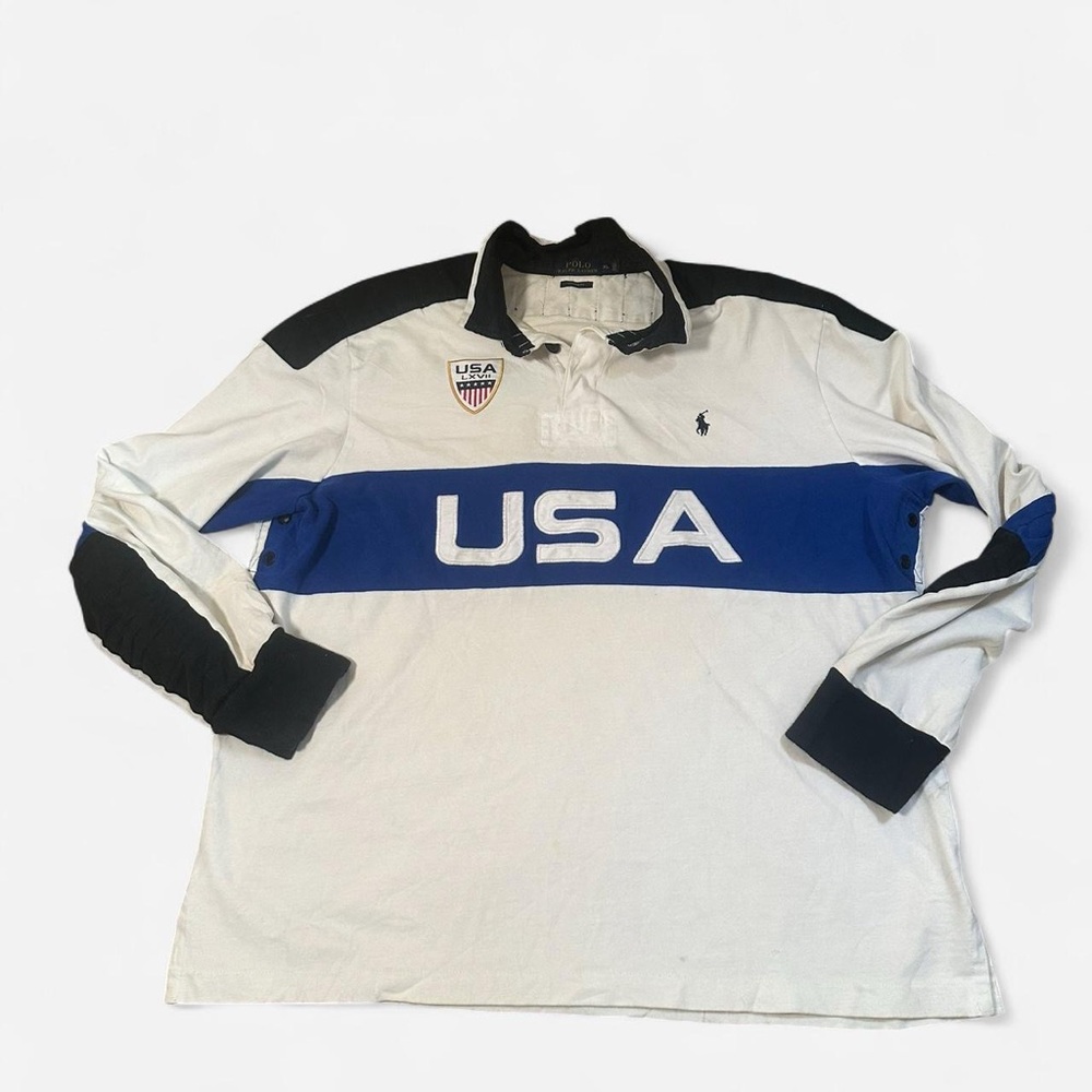 Polo‎ Ralph Lauren Men’s USA #3 Patch Padded Long Sleeve Rugby Shirt Size XL
